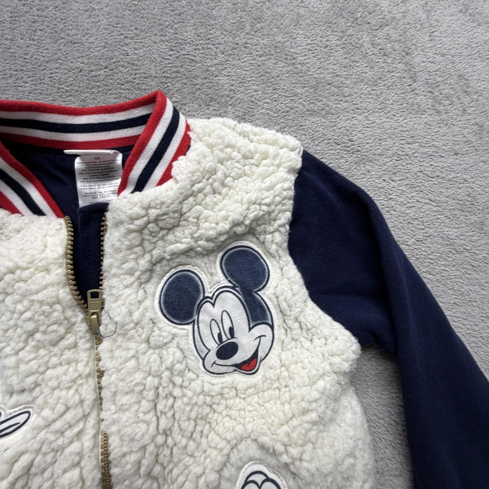 Disney Mickey Donald‎ Pluto Sherpa Varsity Jacket Youth 5-6 White Navy Fleece - Picture 7 of 13